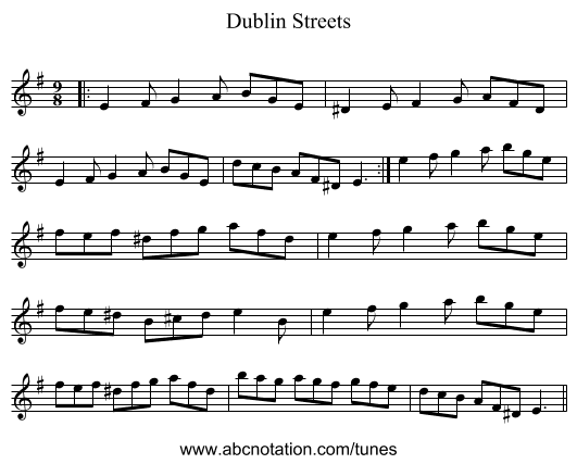 Dublin Streets - staff notation
