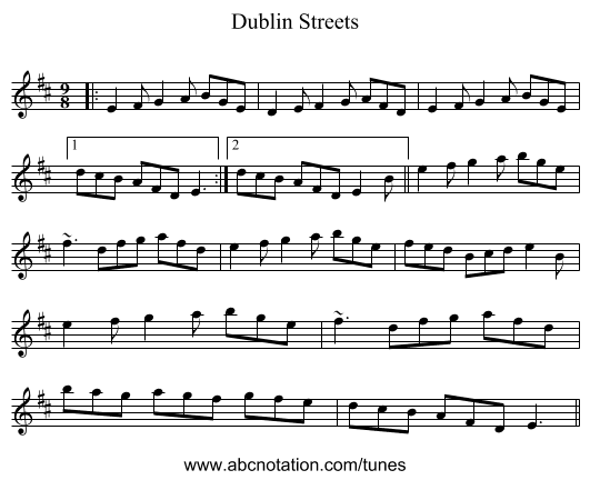 Dublin Streets - staff notation