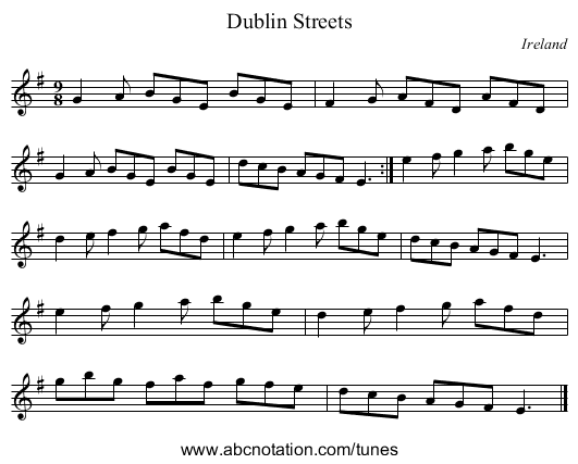 Dublin Streets - staff notation