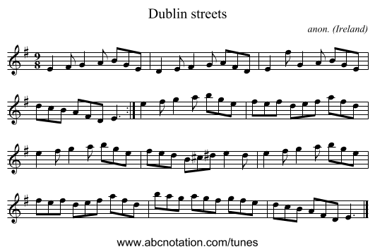 Dublin streets - staff notation