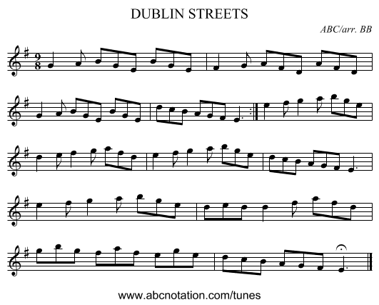 DUBLIN STREETS - staff notation
