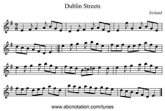 Dublin Streets - staff notation