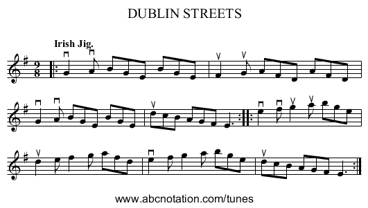 DUBLIN STREETS - staff notation