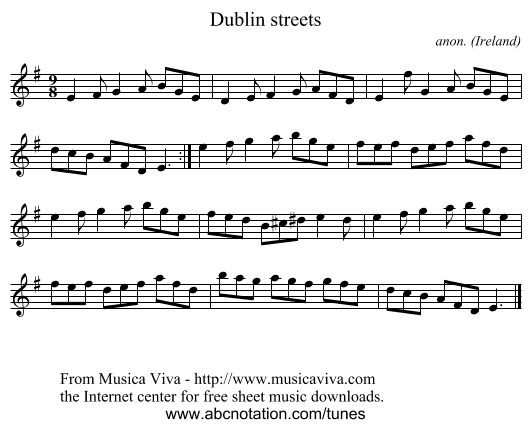 Dublin streets - staff notation