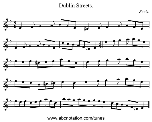 Dublin Streets. - staff notation