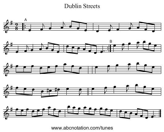 Dublin Streets - staff notation