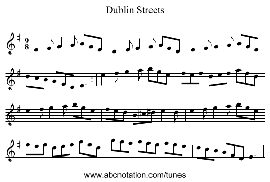 Dublin Streets - staff notation