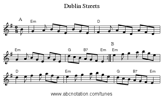 Dublin Streets - staff notation