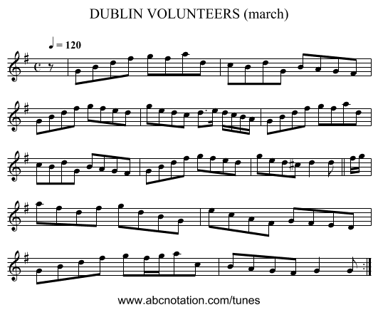 DUBLIN VOLUNTEERS (march) - staff notation