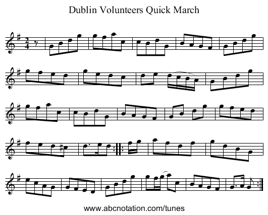 Dublin Volunteers Quick March - staff notation