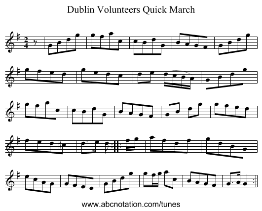 Dublin Volunteers Quick March - staff notation