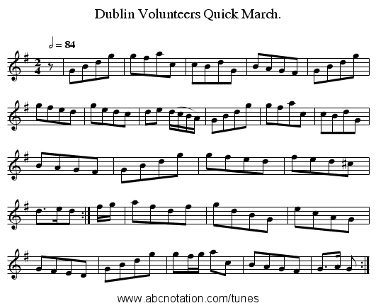 Dublin Volunteers Quick March. - staff notation