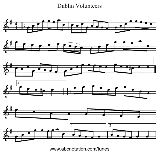 Dublin Volunteers - staff notation