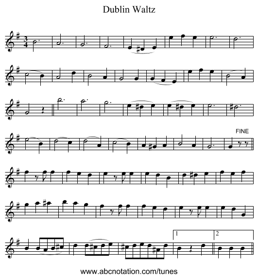 Dublin Waltz - staff notation