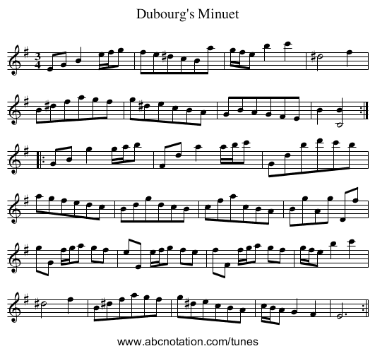 Dubourg's Minuet - staff notation
