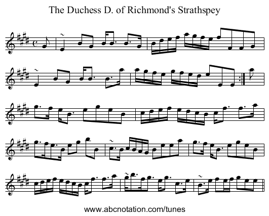 Duchess D. of Richmond's Strathspey, The - staff notation