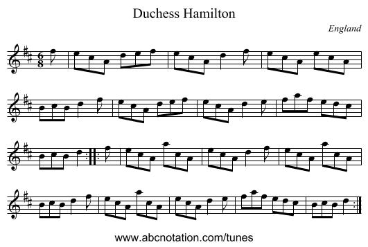 Duchess Hamilton - staff notation