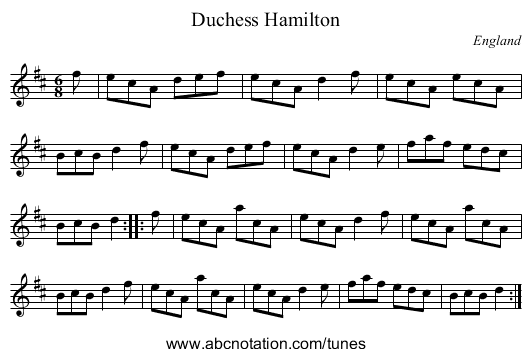 Duchess Hamilton - staff notation