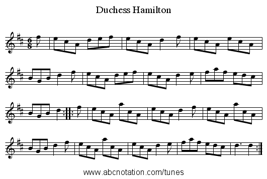 Duchess Hamilton - staff notation