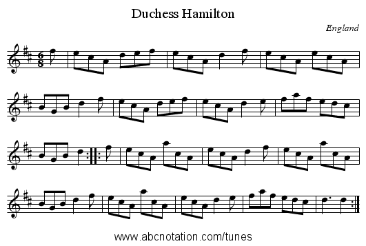 Duchess Hamilton - staff notation
