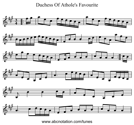 Duchess Of Athole's Favourite - staff notation