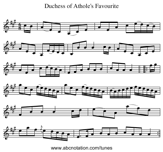 Duchess of Athole's Favourite - staff notation