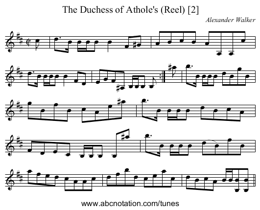 Duchess of Athole's (Reel) [2], The - staff notation
