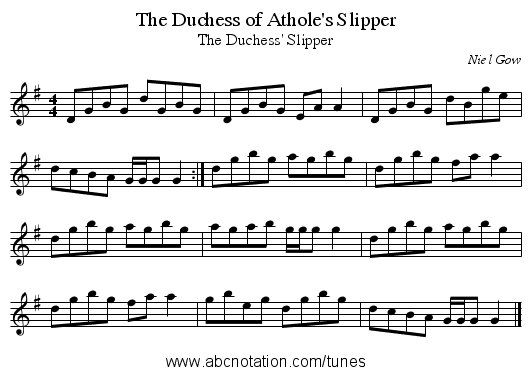 Duchess of Athole's Slipper, The - staff notation