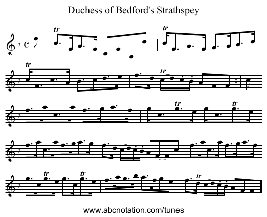 Duchess of Bedford's Strathspey - staff notation