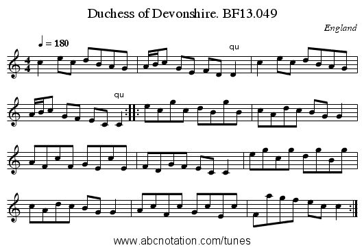 Duchess of Devonshire. BF13.049 - staff notation