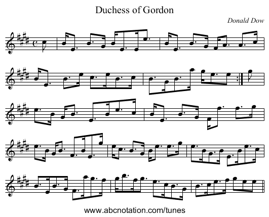 Duchess of Gordon - staff notation