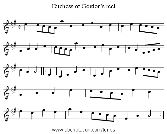 Duchess of Gordon's reel - staff notation