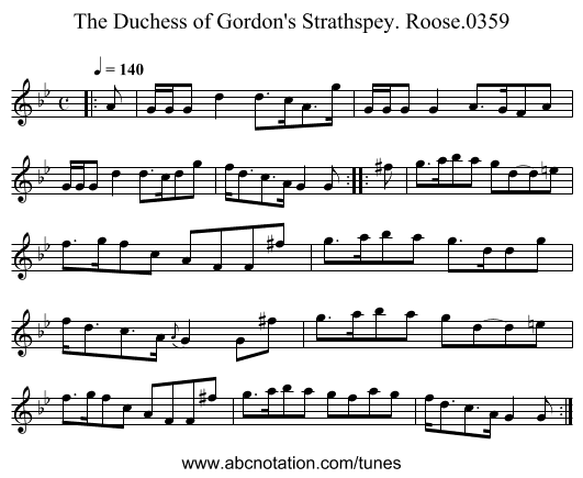Duchess of Gordon's Strathspey. Roose.0359, The - staff notation
