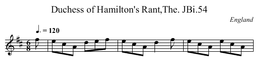 Duchess of Hamilton's Rant,The. JBi.54 - staff notation