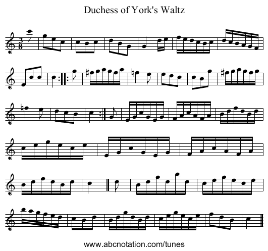 Duchess of York's Waltz - staff notation