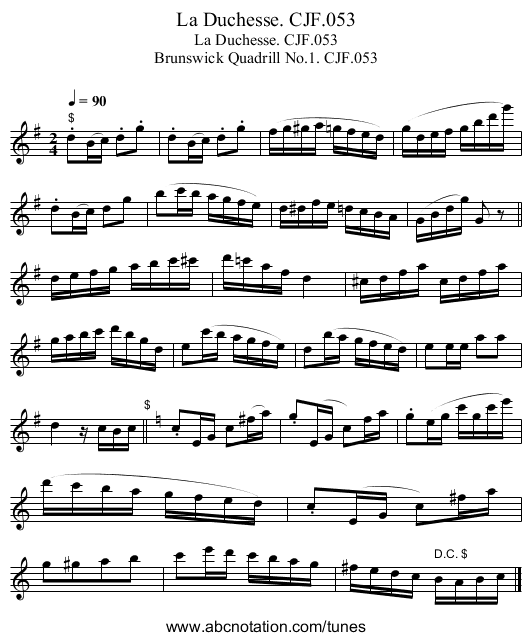 Duchesse. CJF.053, La - staff notation