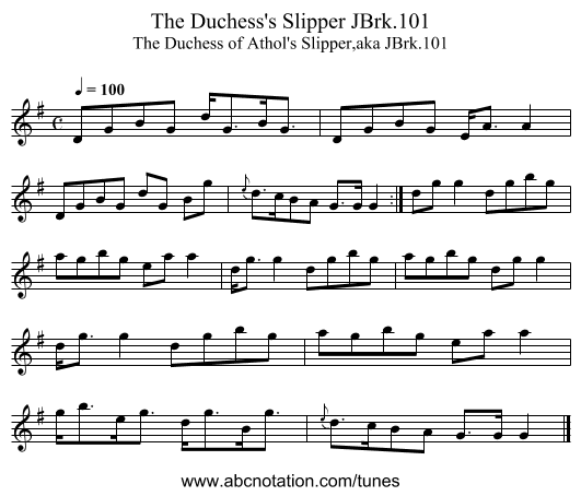 Duchess's Slipper JBrk.101, The - staff notation