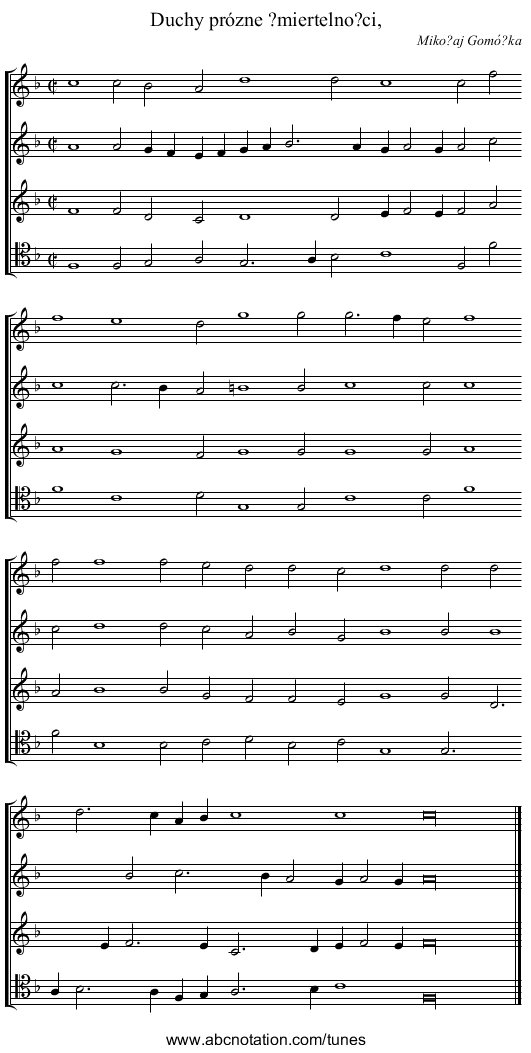 Duchy prózne ?miertelno?ci, - staff notation