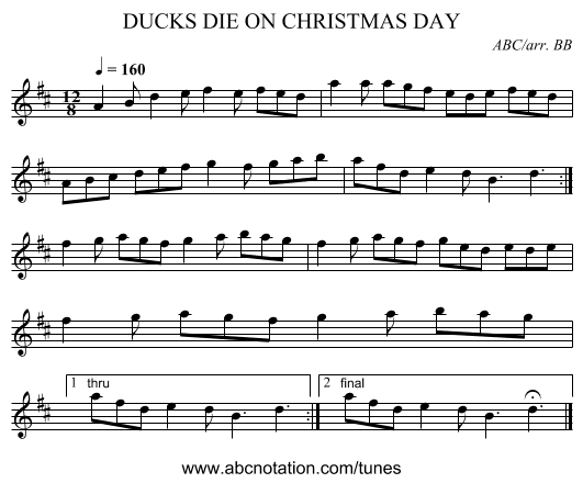 DUCKS DIE ON CHRISTMAS DAY - staff notation