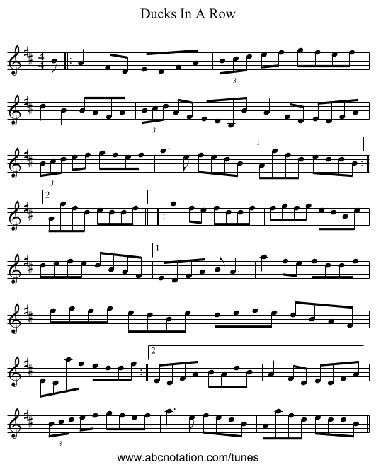 Ducks In A Row - staff notation