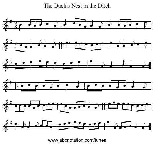 Duck's Nest in the Ditch, The - staff notation