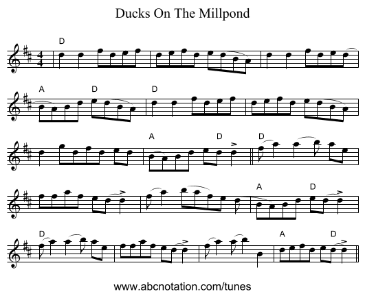 Ducks On The Millpond - staff notation