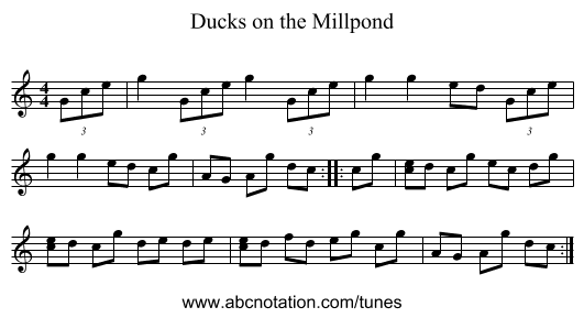 Ducks on the Millpond - staff notation