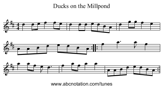 Ducks on the Millpond - staff notation