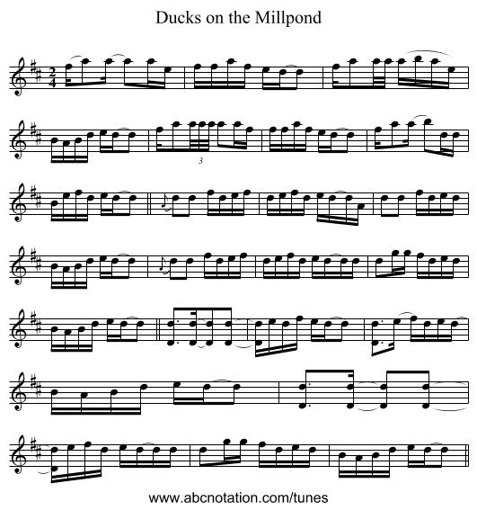 Ducks on the Millpond - staff notation
