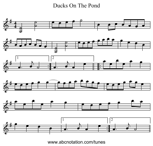 Ducks On The Pond - staff notation