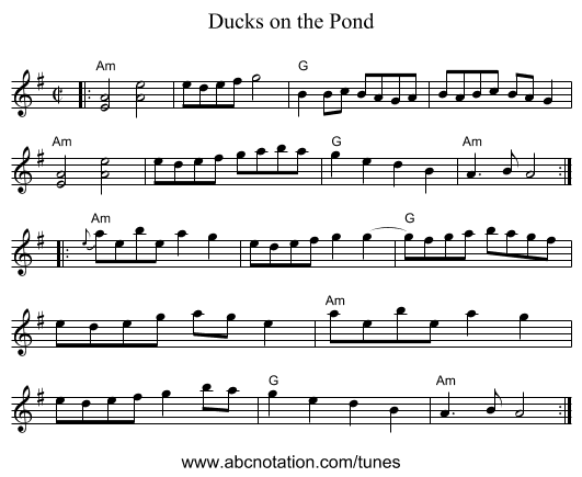 Ducks on the Pond - staff notation