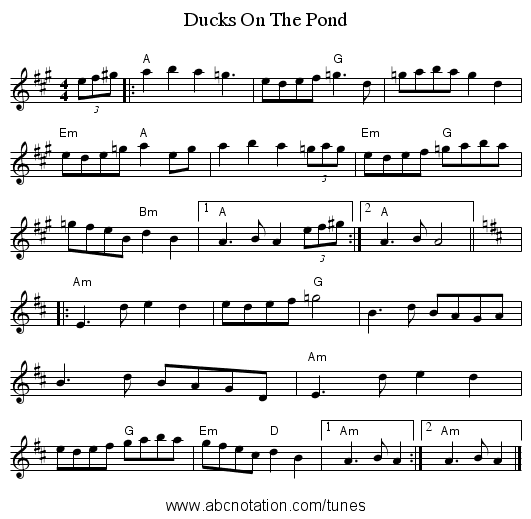 Ducks On The Pond - staff notation