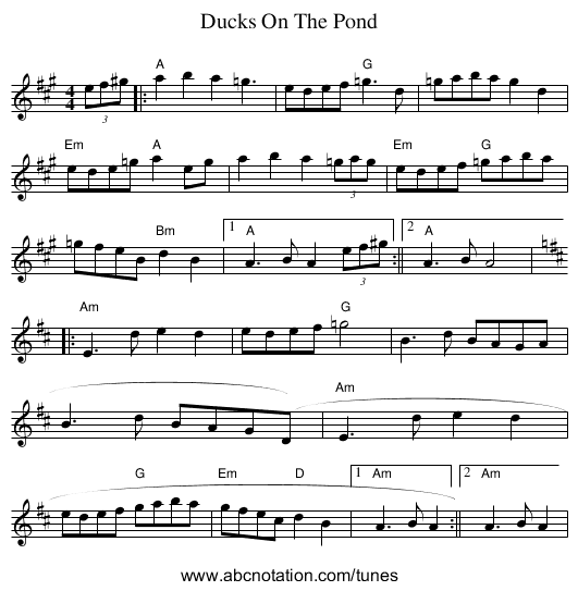 Ducks On The Pond - staff notation