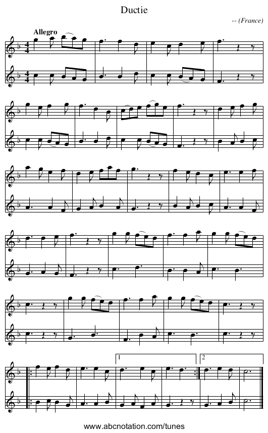 Ductie - staff notation